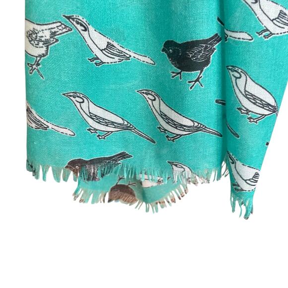 Lafayette Collection Aqua Bird Print Scarf Cotton Large Rectangle 72" x 29" - Picture 5 of 8